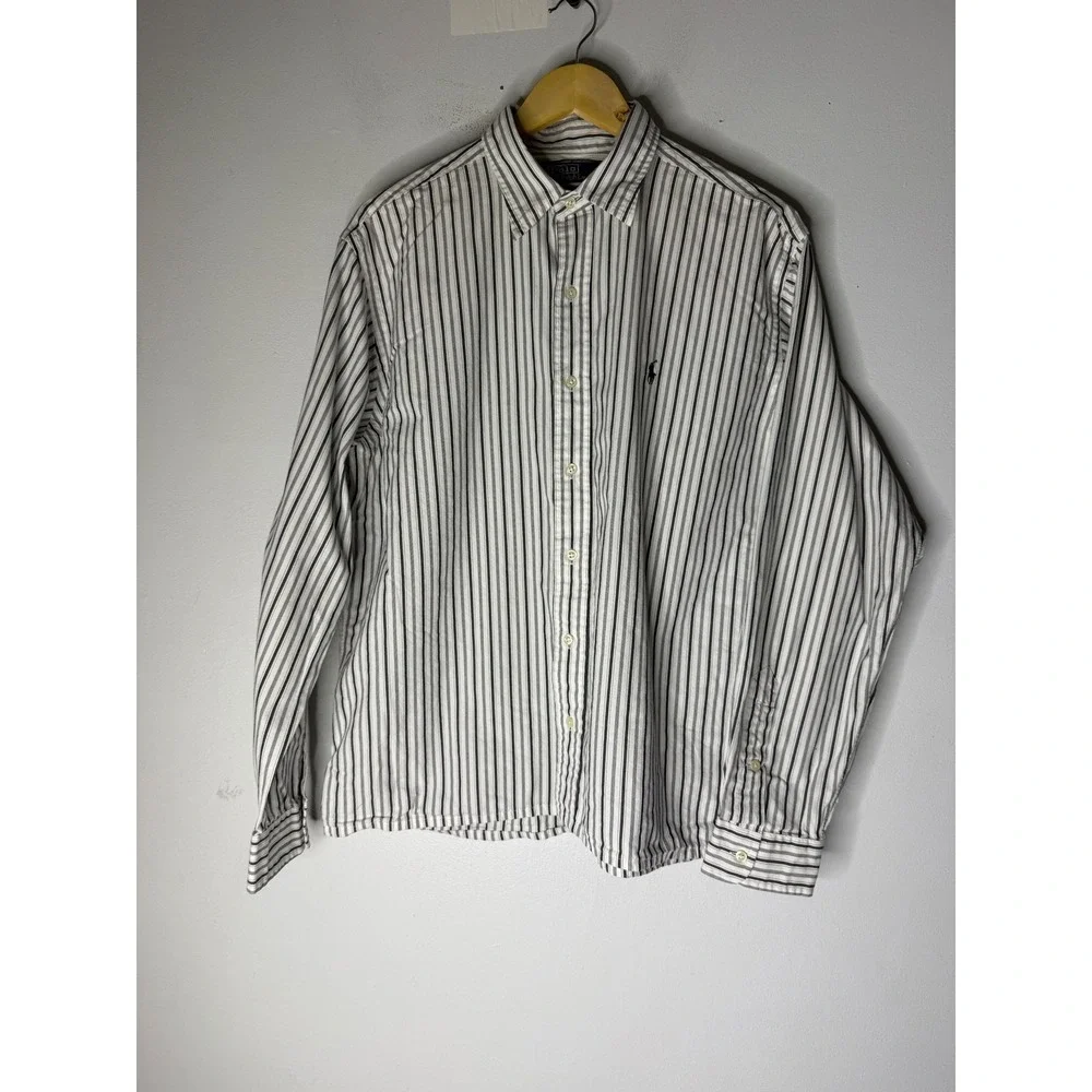 Polo Ralph Lauren Lowell Sport Shirt Mens Large Blue White Striped Cotton L/S